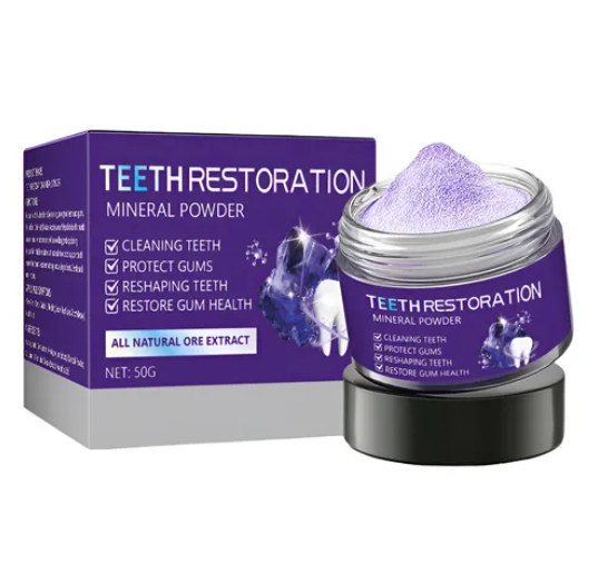 Polvo mineral restaurador y blanqueador dental